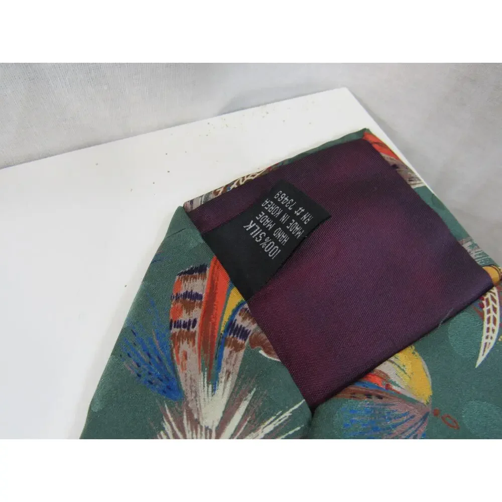 The Disney Store 100 Silk Mickey Mouse Tie Fly Fishing Graphic on Green Teal